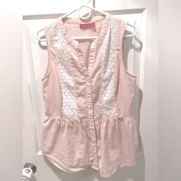 Elle Tops - Elle Sleeveless Tank Top Button Down Women’s Size Large Pink/White